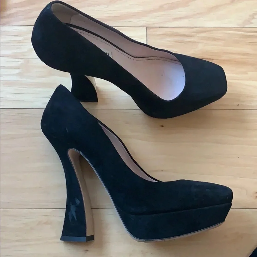 Miu Miu black suede Flare heels